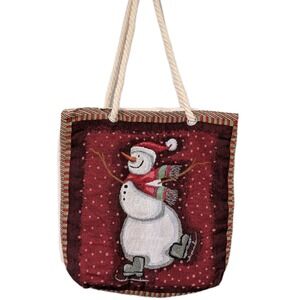 Snowman winter Holiday Tapestry tote bag gift carrying satchel zipper Closure